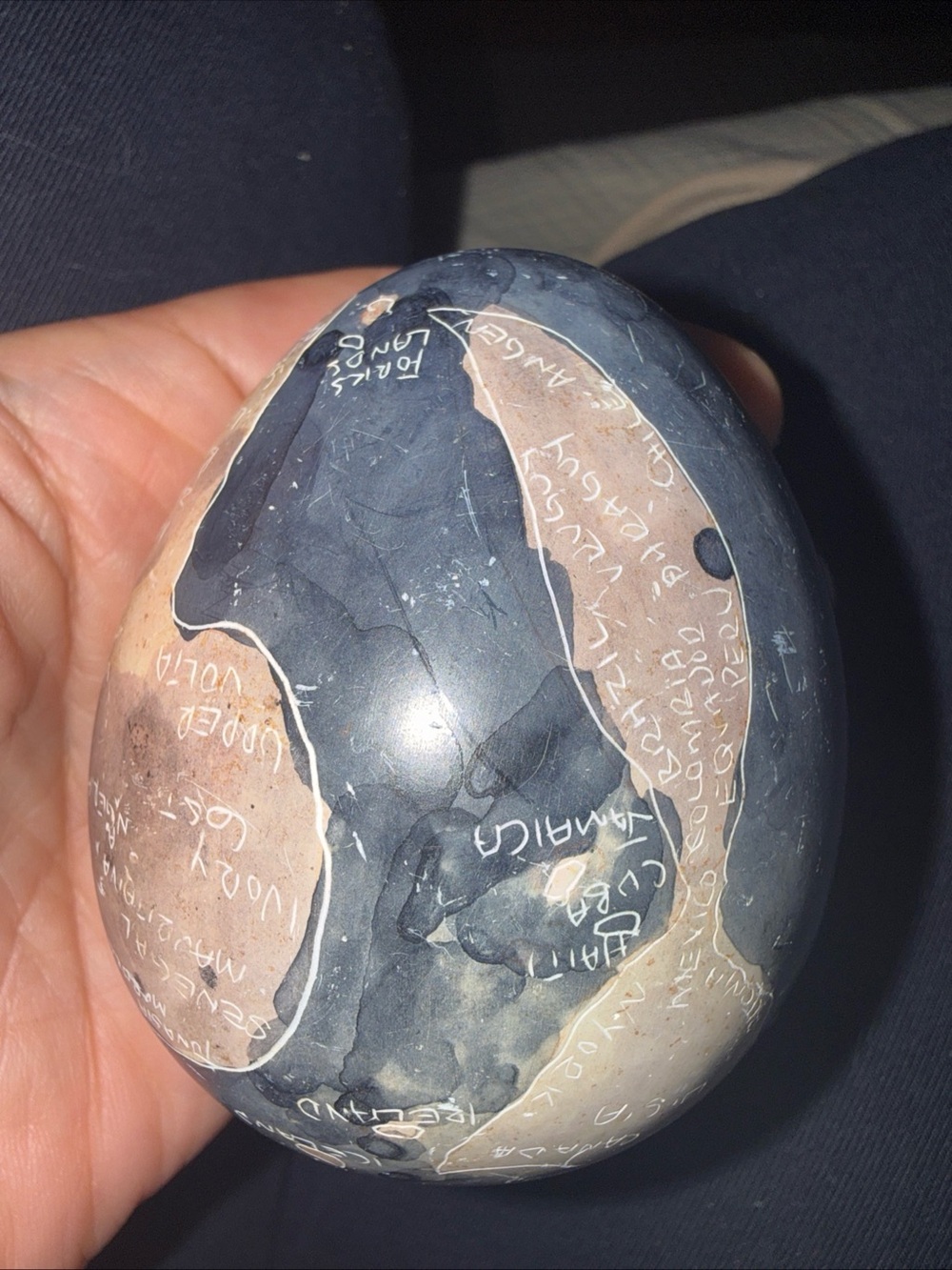 Polished Natural Stone Egg - World Map design